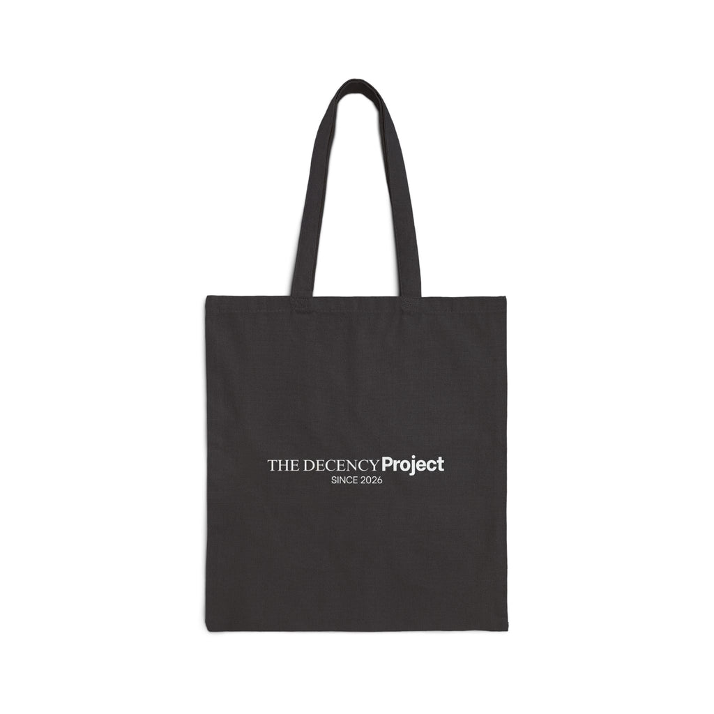Black "The Decency Project" Canvas Tote Bag | Black Canvas Reusable Tote | Minimalist Ethical Tote