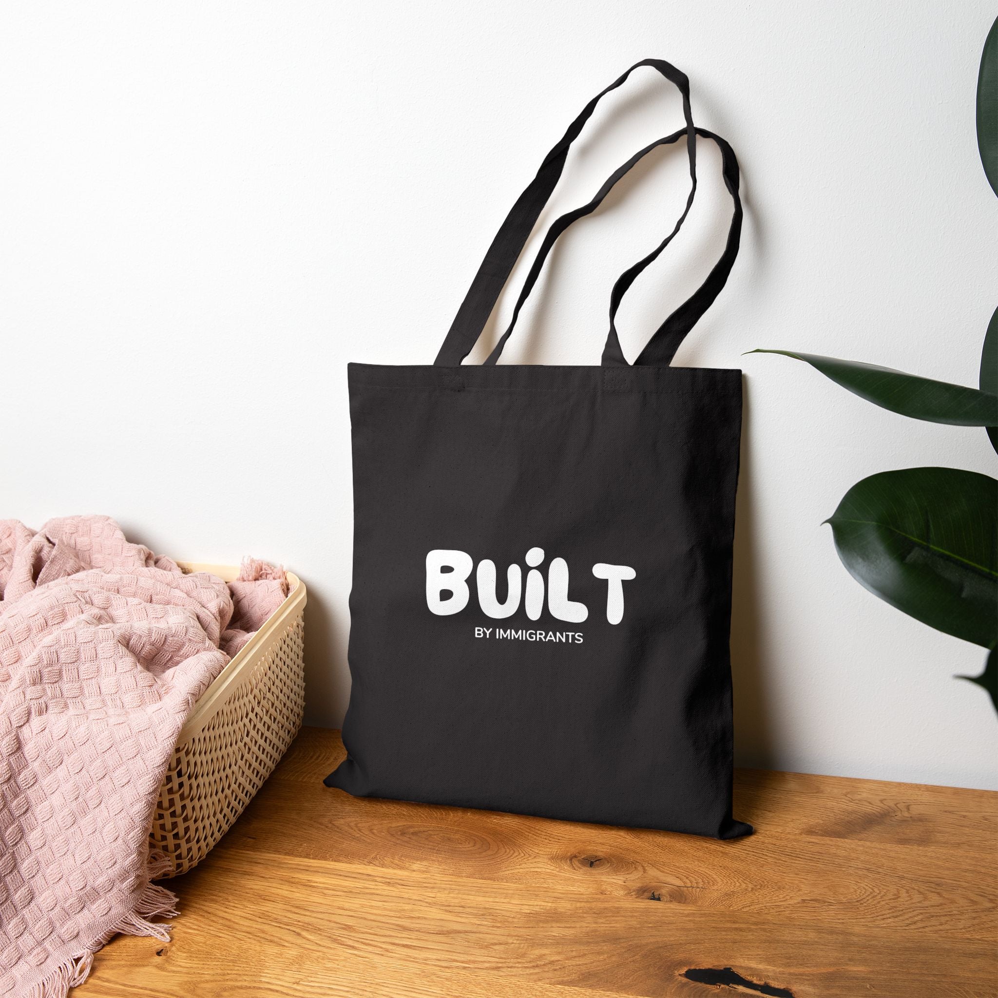 Black Tote Bag  "Built by Immigrants" | Cotton Canvas Market Tote
