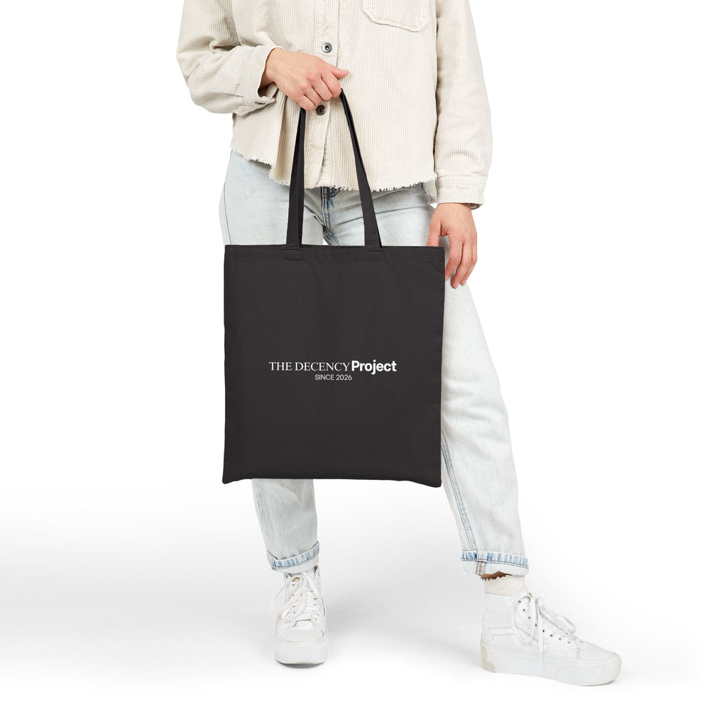 Black "The Decency Project" Canvas Tote Bag | Black Canvas Reusable Tote | Minimalist Ethical Tote