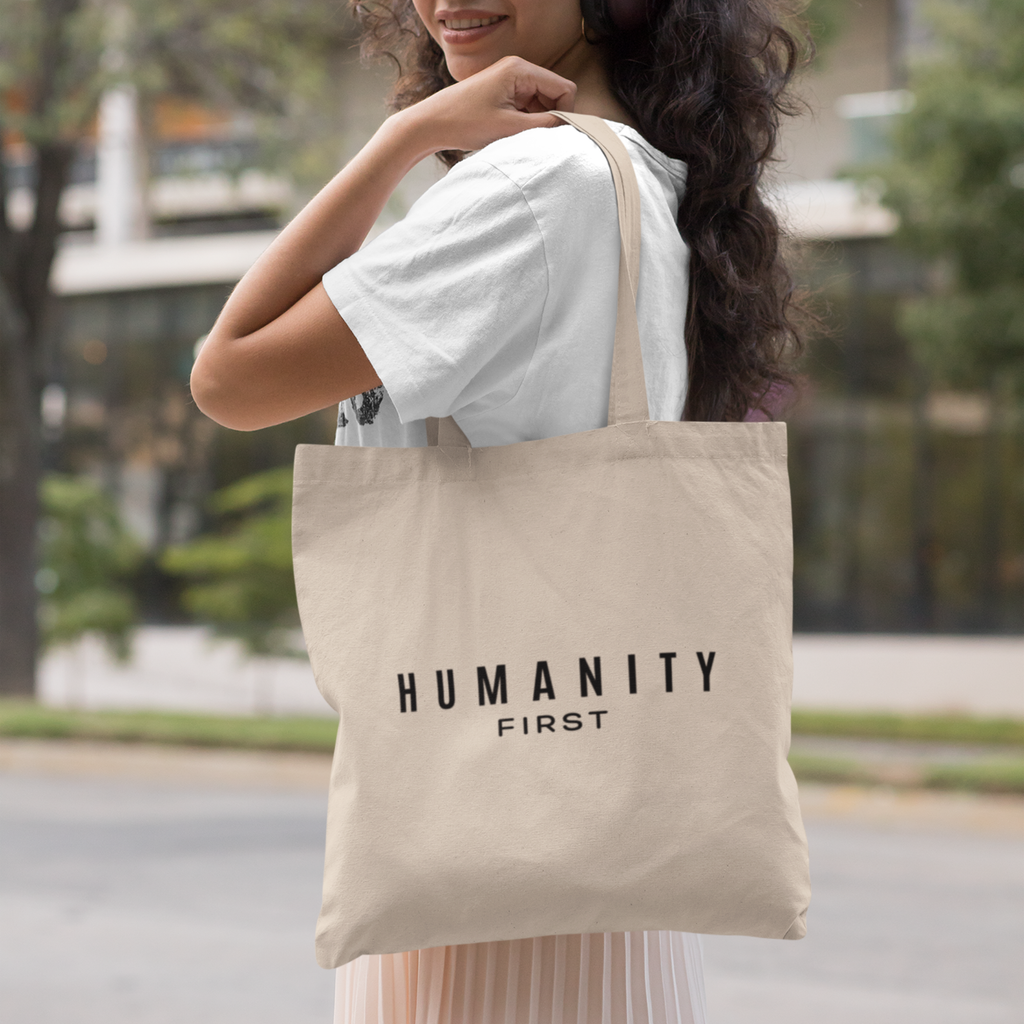 Humanity First Canvas Tote Bag | Minimalist Social Justice Tote | Ethical Statement Reusable Bag