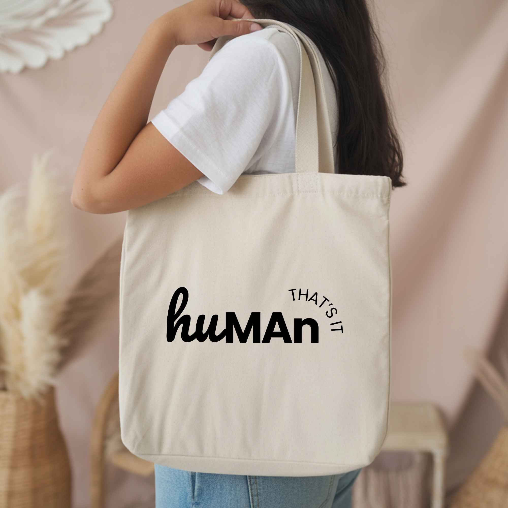 Human Thats It Canvas Tote Bag | Minimalist Human Rights Tote | Ethical Statement Reusable Bag
