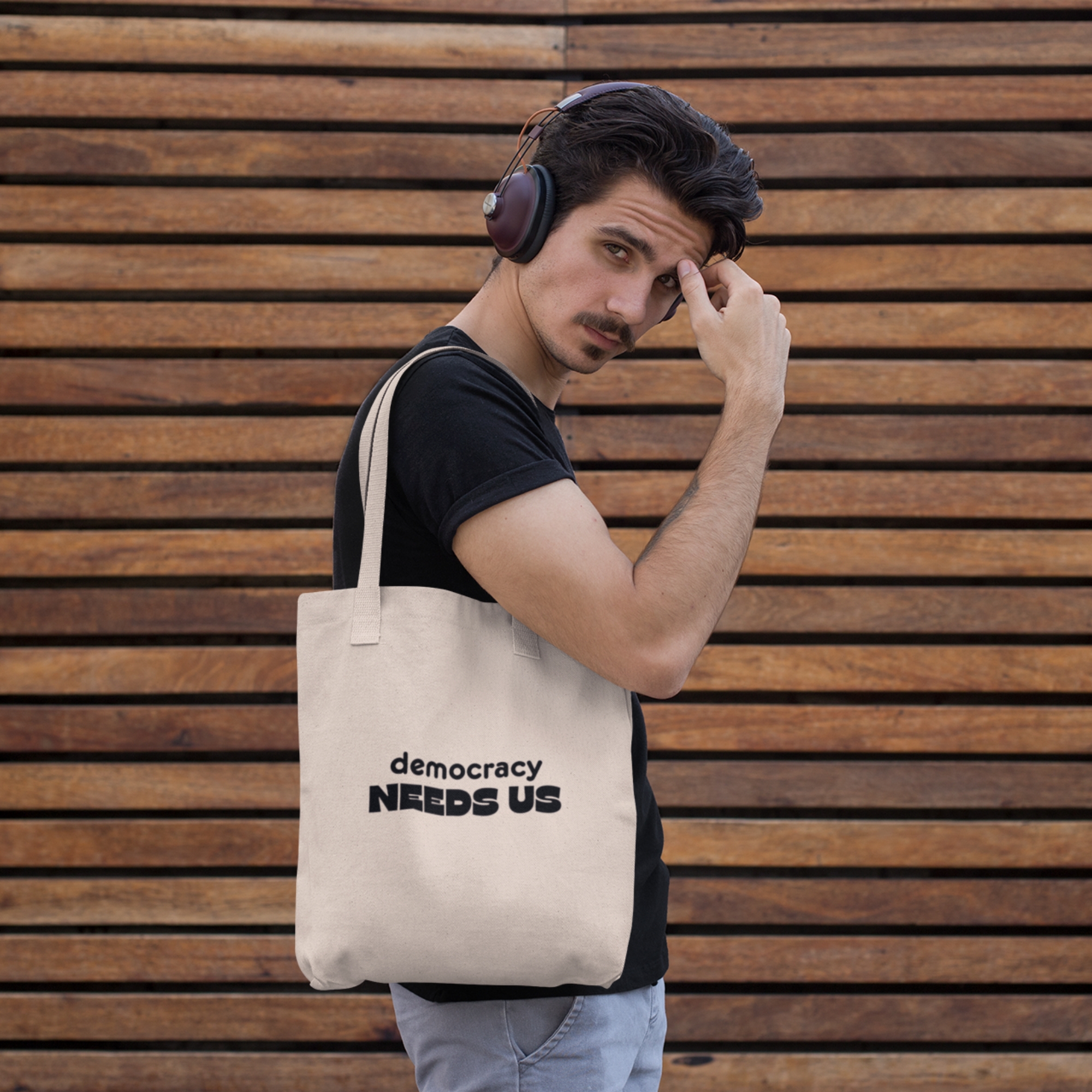 Democracy Needs Us Tote Bag | Civic Engagement Canvas Tote | Minimalist Political Statement Bag