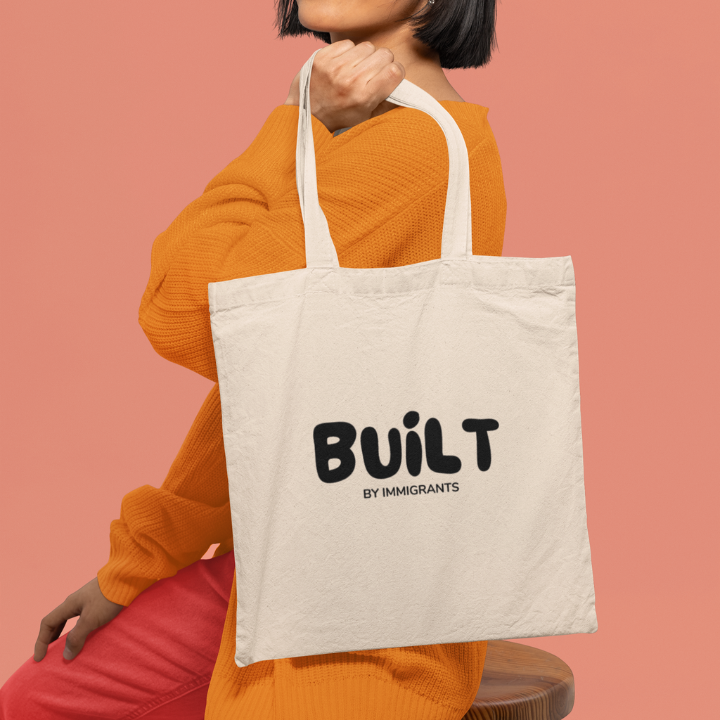 Built by Immigrants Tote Bag | Minimalist Cotton Canvas Tote | Social Justice Statement Bag | Reusable Everyday Market Tote