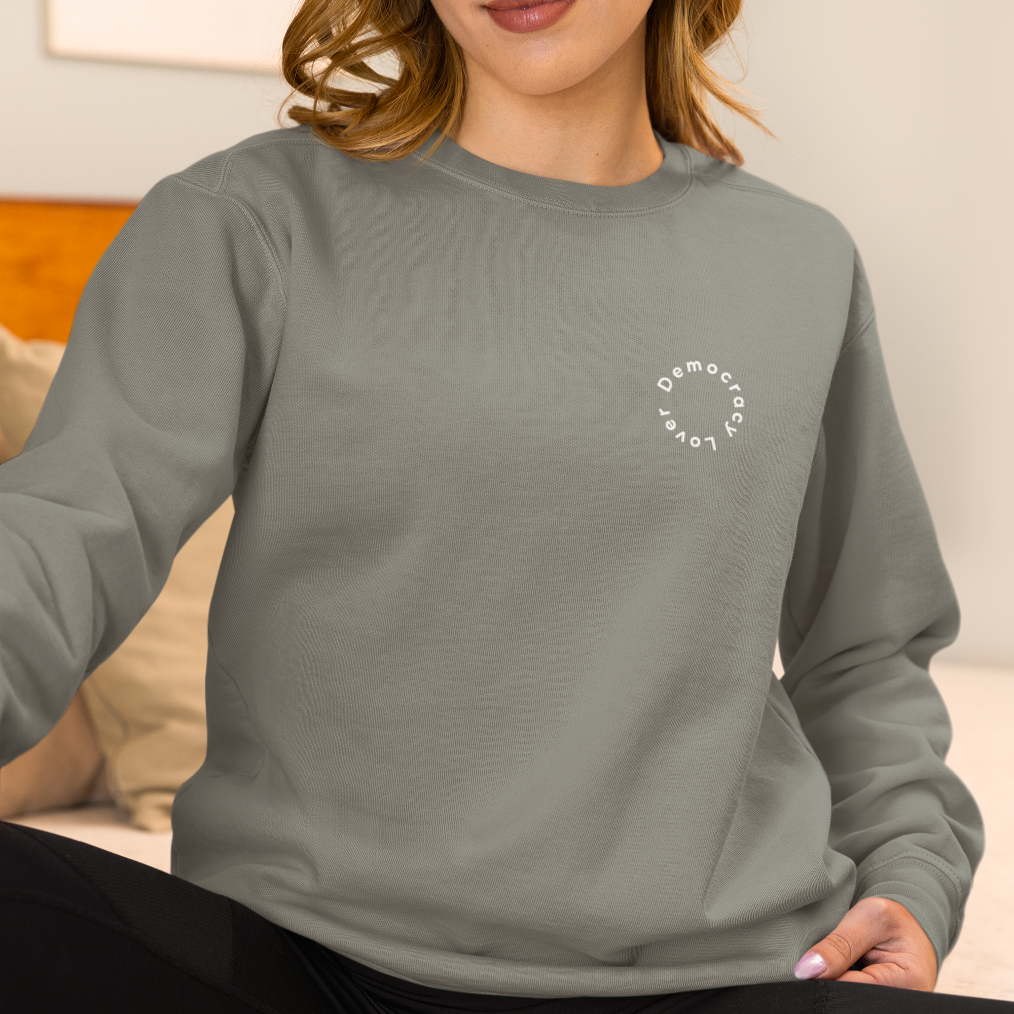 Democracy Lover Sweatshirt | Minimalist Political Crewneck | Soft Neutral Activism Pullover