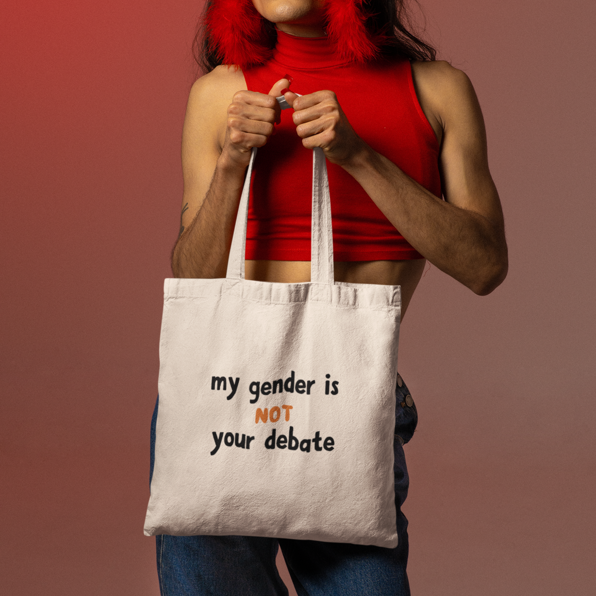 My Gender Is Not Your Debate Tote Bag | Trans Rights Canvas Tote | LGBTQ+ Affirmation Statement Bag