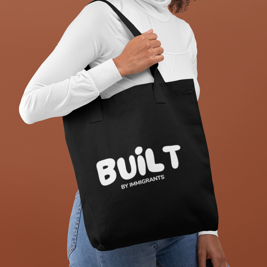 Black Tote Bag  "Built by Immigrants" | Cotton Canvas Market Tote