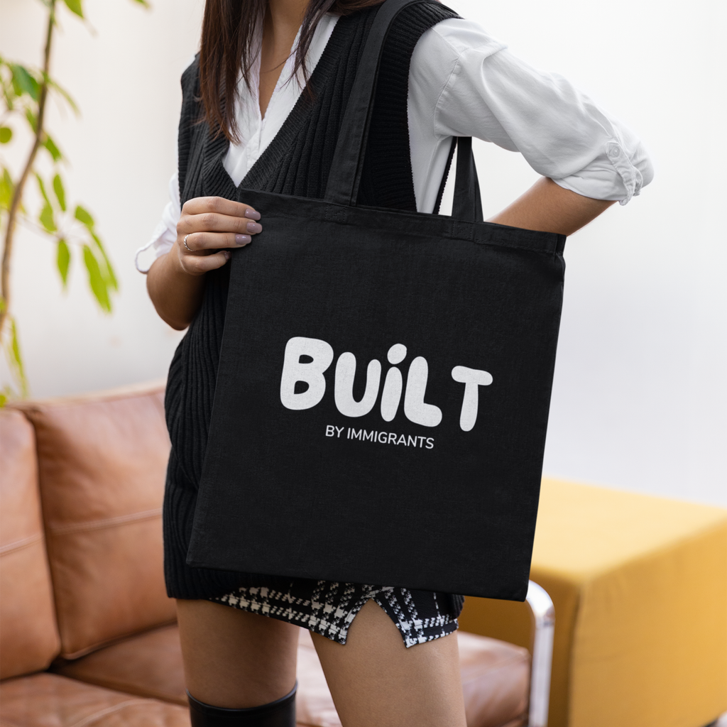 Black Tote Bag  "Built by Immigrants" | Cotton Canvas Market Tote