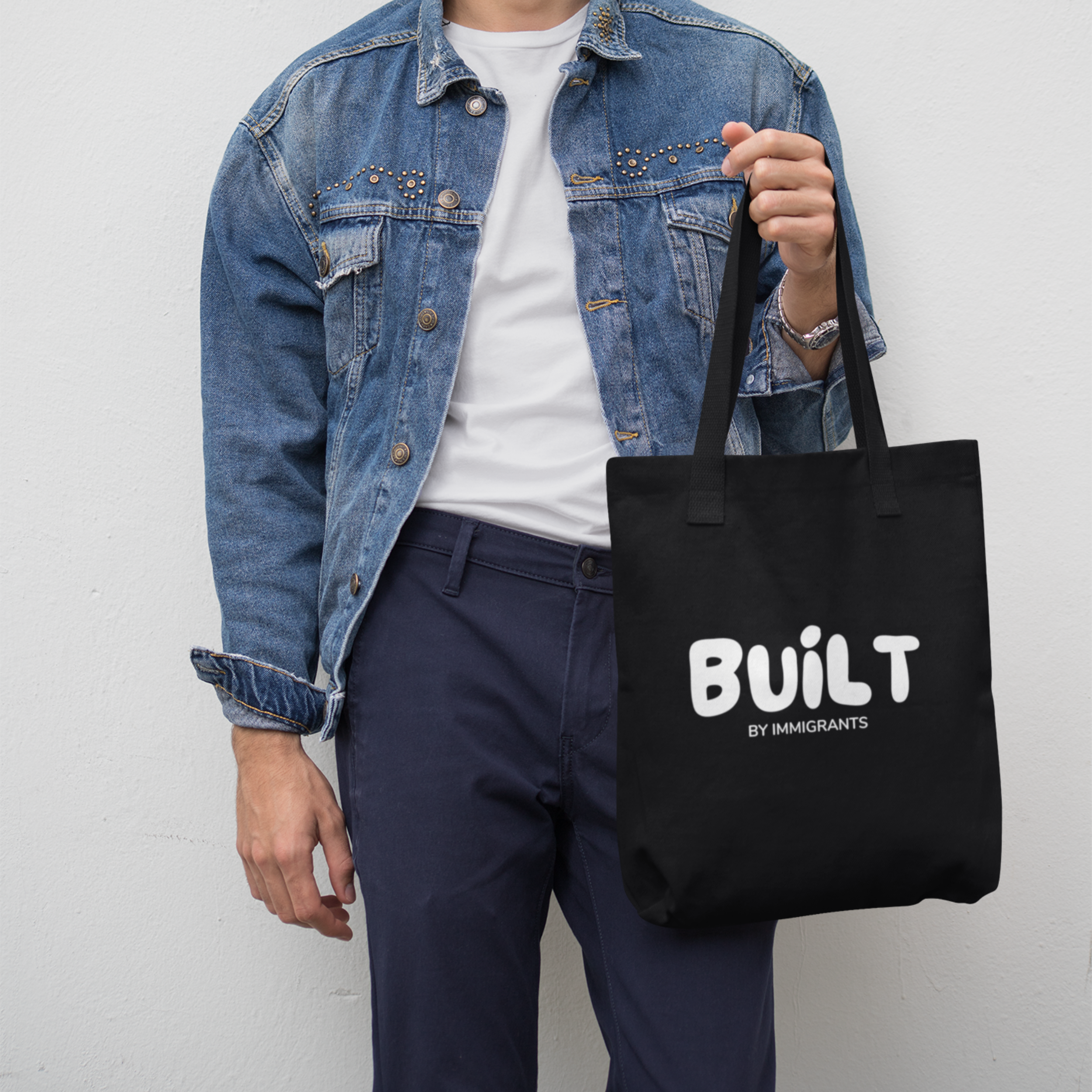 Black Tote Bag  "Built by Immigrants" | Cotton Canvas Market Tote
