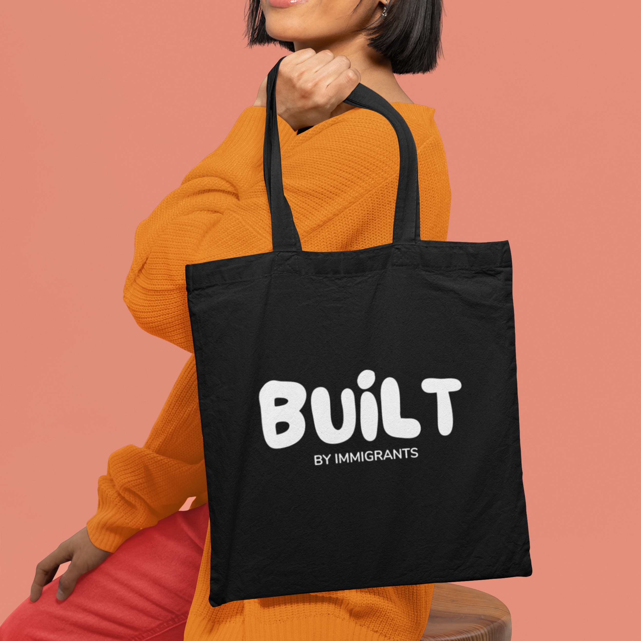Black Tote Bag  "Built by Immigrants" | Cotton Canvas Market Tote