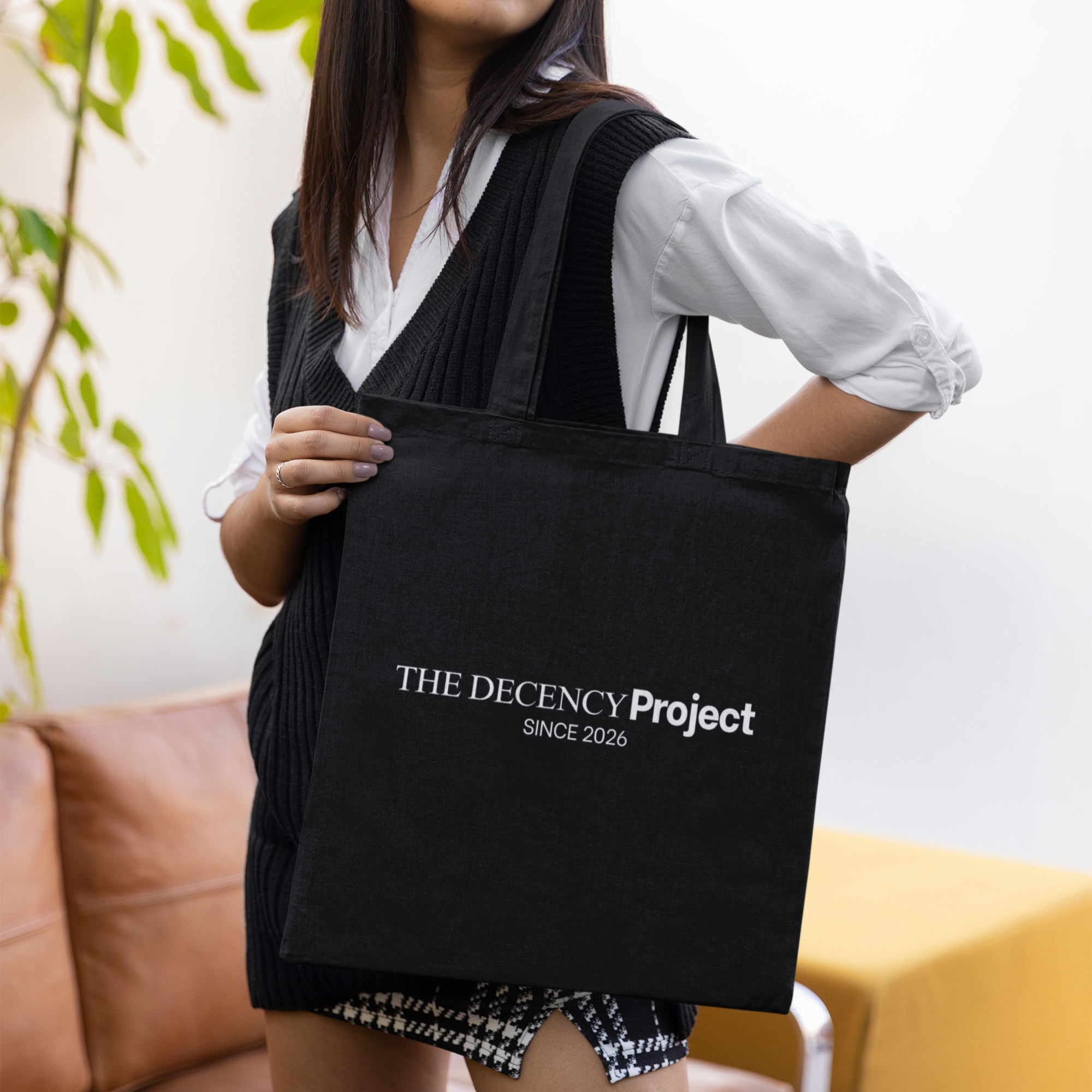 Black "The Decency Project" Canvas Tote Bag | Black Canvas Reusable Tote | Minimalist Ethical Tote