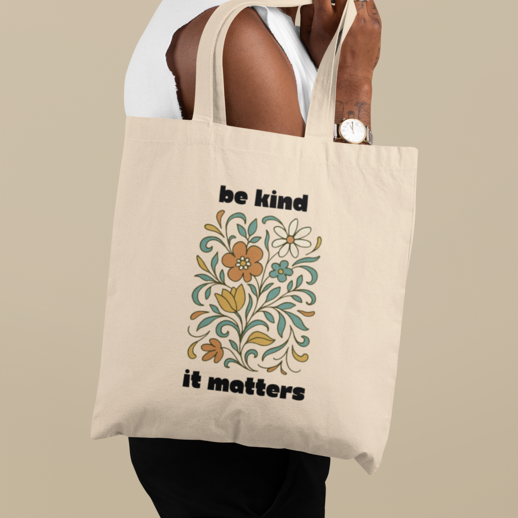 Tote Bag — "Be Kind It Matters" Floral Canvas Tote