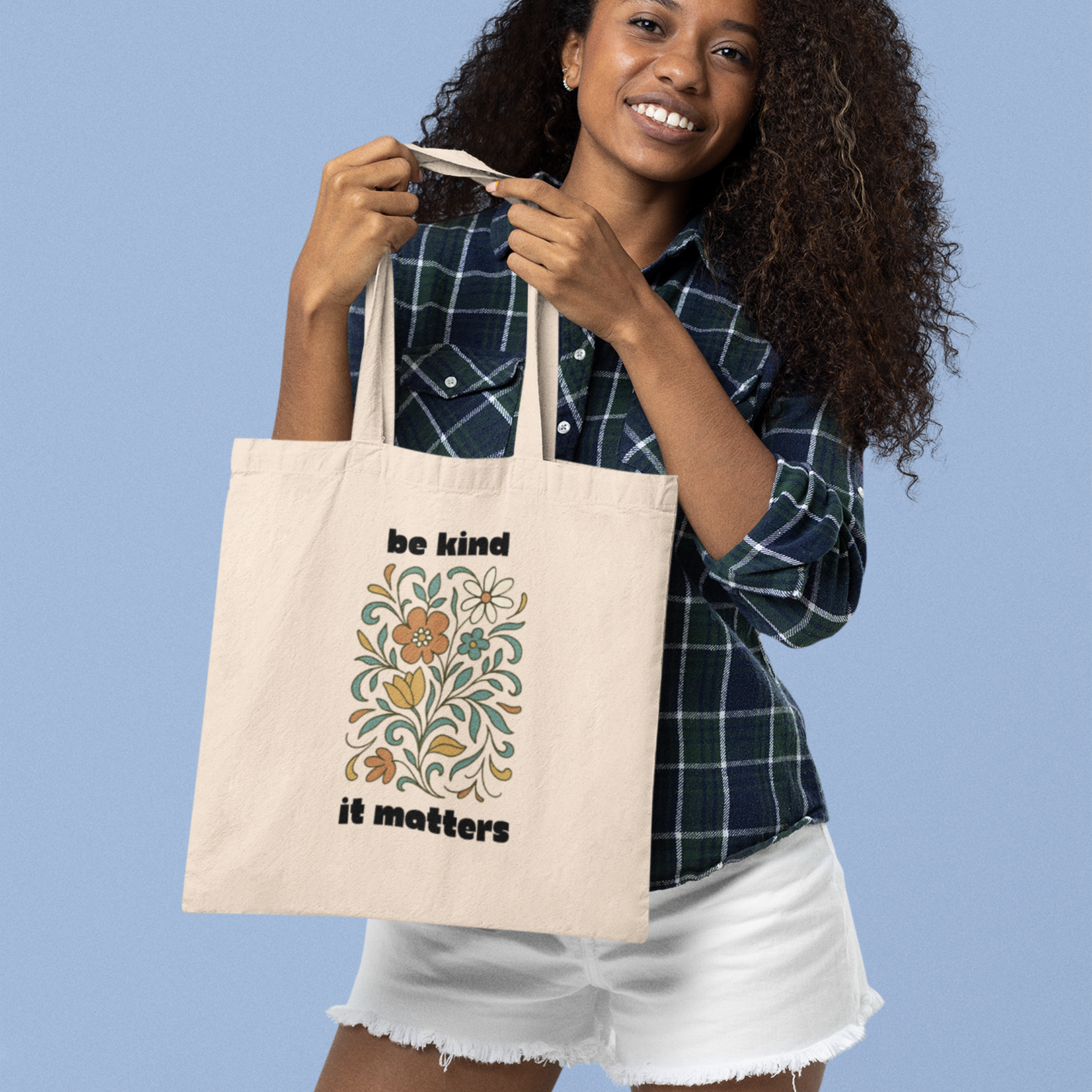 Tote Bag — "Be Kind It Matters" Floral Canvas Tote
