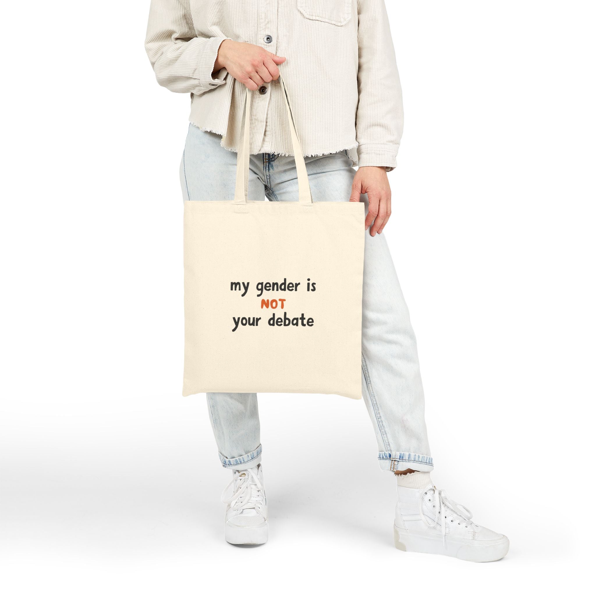 My Gender Is Not Your Debate Tote Bag | Trans Rights Canvas Tote | LGBTQ+ Affirmation Statement Bag